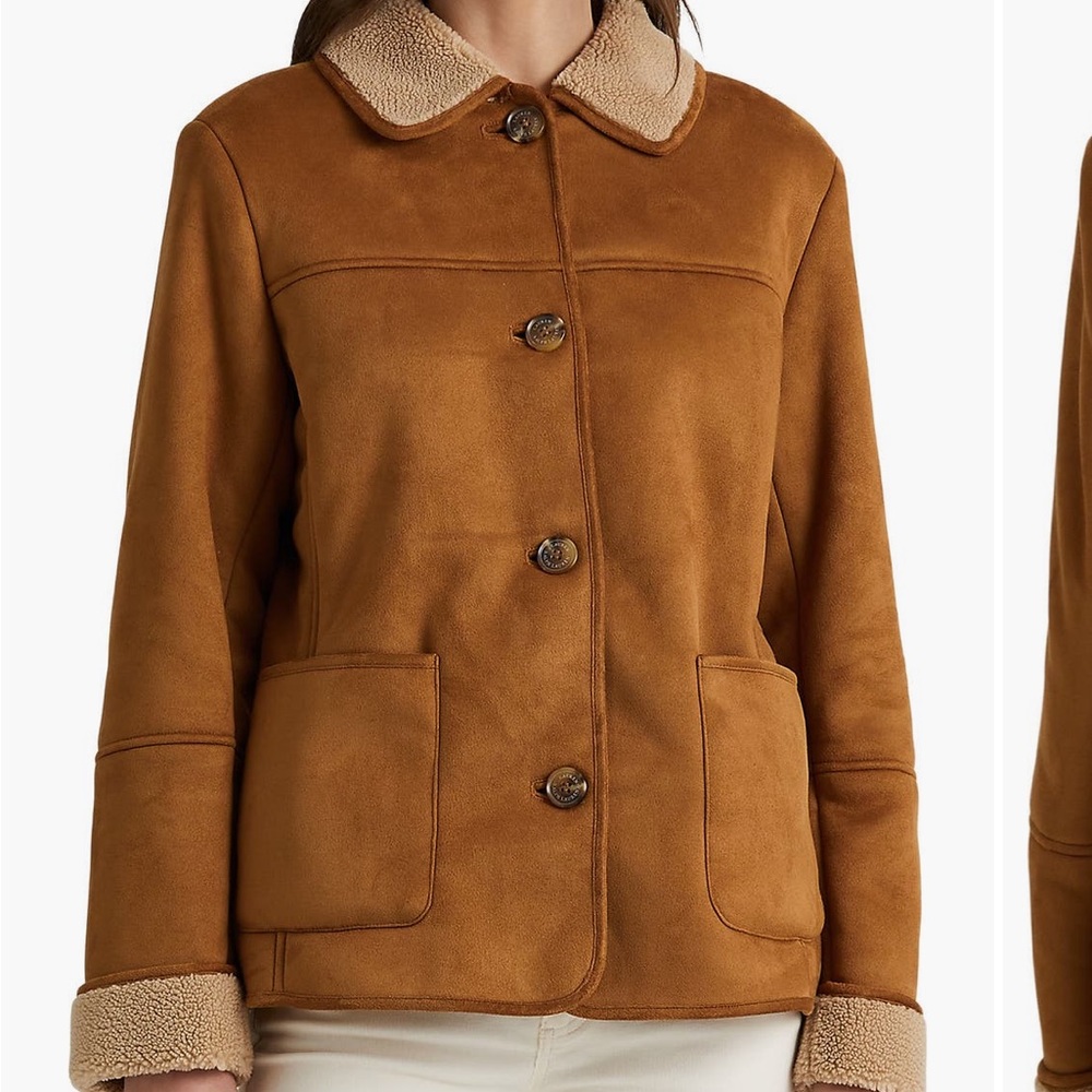 Lauren Ralph Lauren Faux Suede Jacket with Faux Shearling Trim